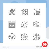 User Interface Pack of 9 Basic Outlines of page database pickaxe browser game Editable Vector Design Elements