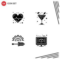 Modern Set of 4 Solid Glyphs and symbols such as beat driver care sparkling water tool Editable Vector Design Elements