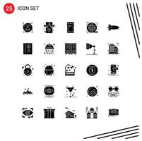 Modern Set of 25 Solid Glyphs and symbols such as balloon video smart phone cinema film Editable Vector Design Elements