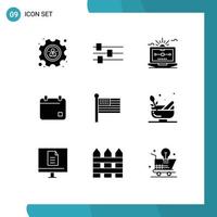 Pictogram Set of 9 Simple Solid Glyphs of united flag vector date film Editable Vector Design Elements