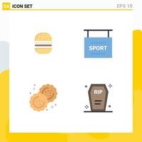 Group of 4 Modern Flat Icons Set for burger biscuit food signboard cutter Editable Vector Design Elements