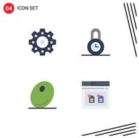 Universal Icon Symbols Group of 4 Modern Flat Icons of mechanical browser protection olive file Editable Vector Design Elements