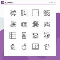 User Interface Pack of 16 Basic Outlines of fresh shower html search find Editable Vector Design Elements