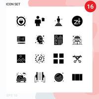 Modern Set of 16 Solid Glyphs Pictograph of mobile coin academy poland trophy Editable Vector Design Elements