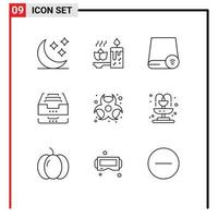 Set of 9 Modern UI Icons Symbols Signs for file data computers box hardware Editable Vector Design Elements