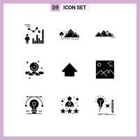 Set of 9 Modern UI Icons Symbols Signs for smaller less mountain scene nature Editable Vector Design Elements