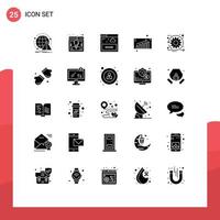 Mobile Interface Solid Glyph Set of 25 Pictograms of development sales support chart website Editable Vector Design Elements