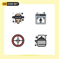 User Interface Pack of 4 Basic Filledline Flat Colors of kitchen badge internet podcast soldier Editable Vector Design Elements