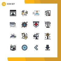Editable Vector Line Pack of 16 Simple Flat Color Filled Lines of graph scanning diwali scan fingerprint Editable Creative Vector Design Elements