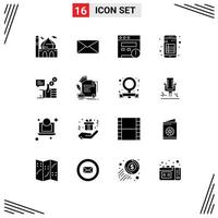 Modern Set of 16 Solid Glyphs and symbols such as campaign note interface interface app Editable Vector Design Elements