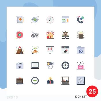 Mobile Interface Flat Color Set of 25 Pictograms of center design target calendar multimedia Editable Vector Design Elements