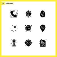 Group of 9 Modern Solid Glyphs Set for stop board egg stare party Editable Vector Design Elements