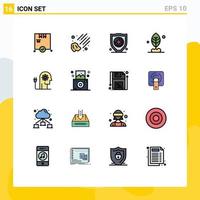 Universal Icon Symbols Group of 16 Modern Flat Color Filled Lines of camera knowledge security boosting boosting Editable Creative Vector Design Elements