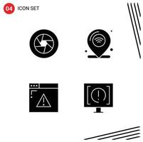 Pack of 4 Modern Solid Glyphs Signs and Symbols for Web Print Media such as aperture wifi movie internet security Editable Vector Design Elements