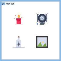 Stock Vector Icon Pack of 4 Line Signs and Symbols for candle sunblock love fan frame Editable Vector Design Elements