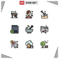 Pack of 9 Modern Filledline Flat Colors Signs and Symbols for Web Print Media such as hardware computers grooming card spade Editable Vector Design Elements