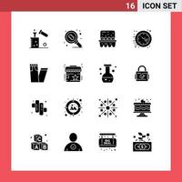 16 Thematic Vector Solid Glyphs and Editable Symbols of fashion time research office ingredients Editable Vector Design Elements