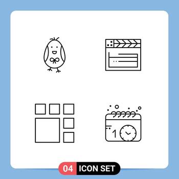 4 Universal Filledline Flat Colors Set for Web and Mobile Applications chicken frame happy usa layout Editable Vector Design Elements