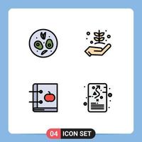 Set of 4 Modern UI Icons Symbols Signs for salad book agriculture give knowledge Editable Vector Design Elements