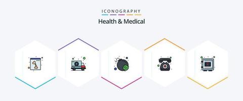 Health And Medical 25 FilledLine icon pack including safe. medical. bomb. locker. telephone vector