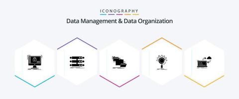 Data Management And Data Organization 25 Glyph icon pack including optimization. seo. database. copy. management vector