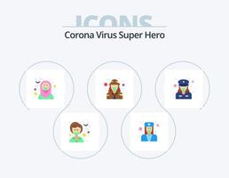 corona virus súper héroe plano icono paquete 5 5 icono diseño. militar. defensa. femenino. ejército. musulmán vector