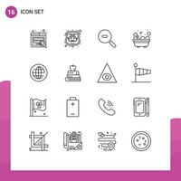 Set of 16 Modern UI Icons Symbols Signs for pen internet zoom globe earth Editable Vector Design Elements