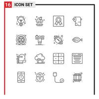 Set of 16 Modern UI Icons Symbols Signs for global brand badge tissue cleaning Editable Vector Design Elements