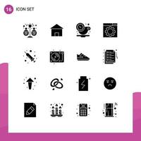 Pictogram Set of 16 Simple Solid Glyphs of injection seo house optimization rest Editable Vector Design Elements