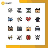 Flat Color Filled Line Pack of 16 Universal Symbols of play movie graduation media picture Editable Creative Vector Design Elements