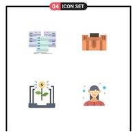 4 User Interface Flat Icon Pack of modern Signs and Symbols of center portfolio database business travel Editable Vector Design Elements