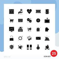 Group of 25 Modern Solid Glyphs Set for devices ram finance memory love Editable Vector Design Elements