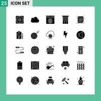 25 Thematic Vector Solid Glyphs and Editable Symbols of book property internet house architecture Editable Vector Design Elements