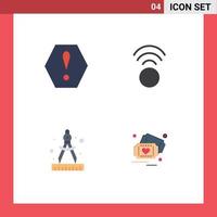 Set of 4 Vector Flat Icons on Grid for error ticket connection compass heart Editable Vector Design Elements