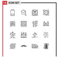 Mobile Interface Outline Set of 16 Pictograms of watch clock business bell report Editable Vector Design Elements