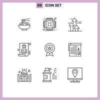 Pack of 9 Modern Outlines Signs and Symbols for Web Print Media such as finance badge break real document Editable Vector Design Elements