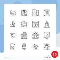 Pictogram Set of 16 Simple Outlines of play fun casino arcade receipt Editable Vector Design Elements