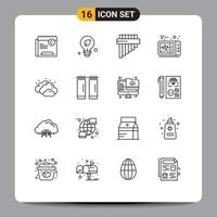 Set of 16 Vector Outlines on Grid for weather cloud idea medical electrocardiogram Editable Vector Design Elements