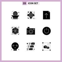 Modern Set of 9 Solid Glyphs and symbols such as picnic camera document winter flower Editable Vector Design Elements