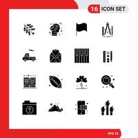 Pack of 16 creative Solid Glyphs of car math think geometry build Editable Vector Design Elements