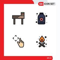 universal icono símbolos grupo de 4 4 moderno línea de relleno plano colores de silla gestos botella flor hoguera editable vector diseño elementos