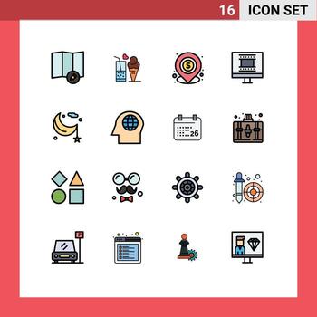 Set of 16 Modern UI Icons Symbols Signs for lunar moon lend photo frame design digital photo frame Editable Creative Vector Design Elements