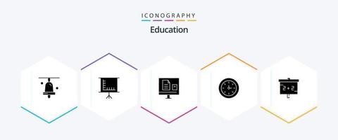 Education 25 Glyph icon pack including blackboard. time. e. education. school vector