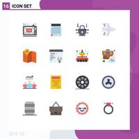 Universal Icon Symbols Group of 16 Modern Flat Colors of directions map report plane airplane Editable Pack of Creative Vector Design Elements