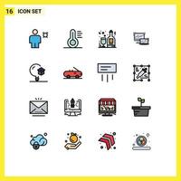 Pack of 16 Modern Flat Color Filled Lines Signs and Symbols for Web Print Media such as education macbook alcohol laptop computer Editable Creative Vector Design Elements