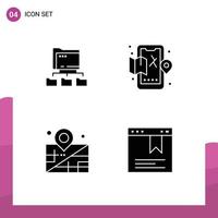 Group of 4 Modern Solid Glyphs Set for folder business computing life bookmark Editable Vector Design Elements