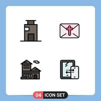 Pictogram Set of 4 Simple Filledline Flat Colors of apartment bank city mail building Editable Vector Design Elements