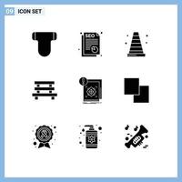 Universal Icon Symbols Group of 9 Modern Solid Glyphs of infrastructure structure tools sitting element Editable Vector Design Elements