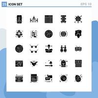 25 Thematic Vector Solid Glyphs and Editable Symbols of storage hosting communication database user Editable Vector Design Elements