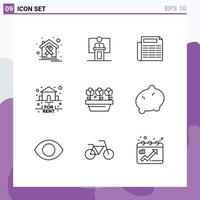 Set of 9 Vector Outlines on Grid for real estate event document news Editable Vector Design Elements